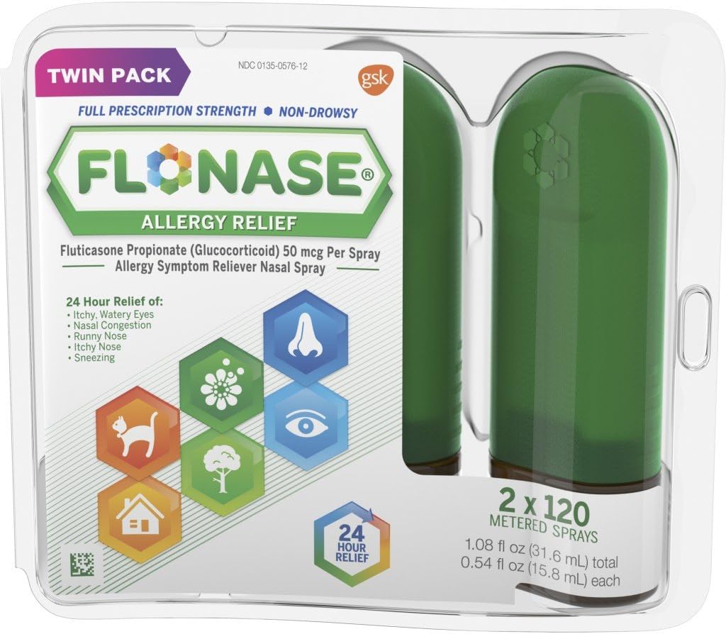 Flonase Allergy Relief Nasal Spray, 24 timers non drowsy Allergy Medicine, Meted Nasal Spray - 0, 54 Fl Oz (pakke med 1)