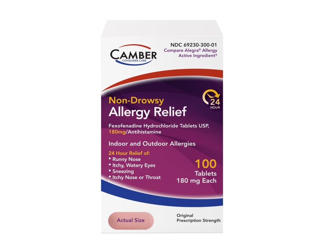 Camber Fexofenadine Antihistamin Ikke- Drowsy Indendørs udendørs 24 timer Allergi Relief Medicin 100 tabletter