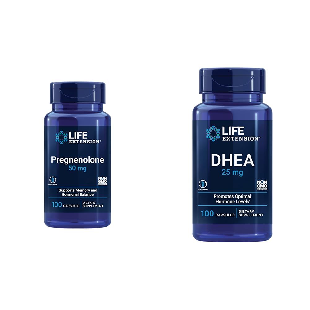 Life Extension Grapenolon 50mg og DHEA 25mg - Hormonbalance og anti- aging kosttilskud - 100 kapsler hver