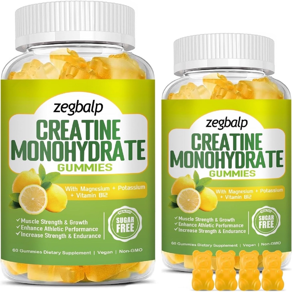 Sugar Free Creatinine monohydrat Supplement Gummies for mænd og kvinder Creatinine monohydrat med Magnesium & vitamin B12 For muskel styrke & vækst, Energy Boost, Pre- workout Supplementm, 120 Counts