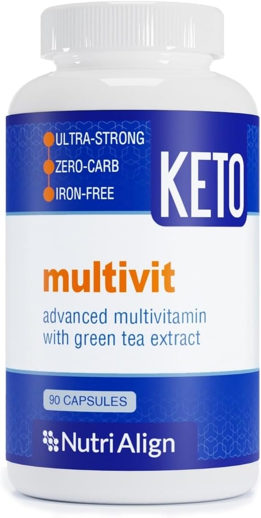 Nutrity- Justér Multivit Memory 124; 90 Multivitamin kapsler til Keto Memory 124; 20 essentielle vitaminer og mineraler med grøn te ekstrakt og Chrom Memory 124; Lav Carb Keto Support Multi Vitamin Memory 124; Sukker fri og Zero Carb