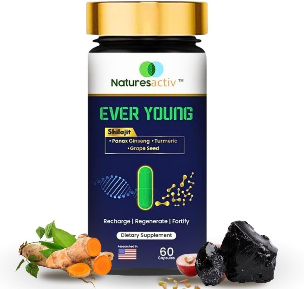 EG kapsler - Alle naturlige shilajit, gurkemeje - Curcumin, Panax Ginseng & Grape frø ekstrakt med Bioforstærker