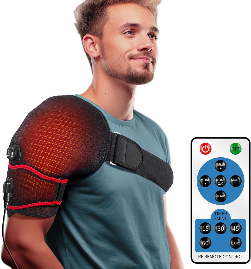 sticro Shoulder Opvarmning Pad Massager for smerte Relief, Vibration Massage Opvarmet Wrap bøjler til venstre højre frossen skulder, Rotator Cuff skade, Gigt for mænd kvinder - XL / XXL