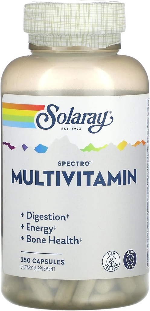 Solaray Spectro Multivitamin, jernfri, 250 kapsler