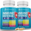 Immunstøtte 8 i 1 kapsler - Zink supplement, vitamin D3, C-vitamin og hyldebær - Immunbooster Ginger Root, og gurkemeje - [2-Pack]
