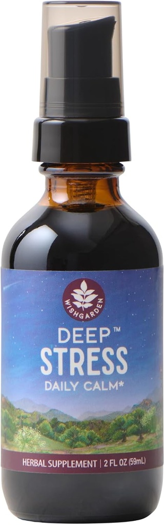 WishGarden Herbs Deep Stress med Ashwagandha - Plant- Based Liquid Herbal Adrenal Support med Ashwagandha Root og Powerhouse Adaptogens til Stress Relief, Fast- Fungerende Stress Tinktur, 2oz