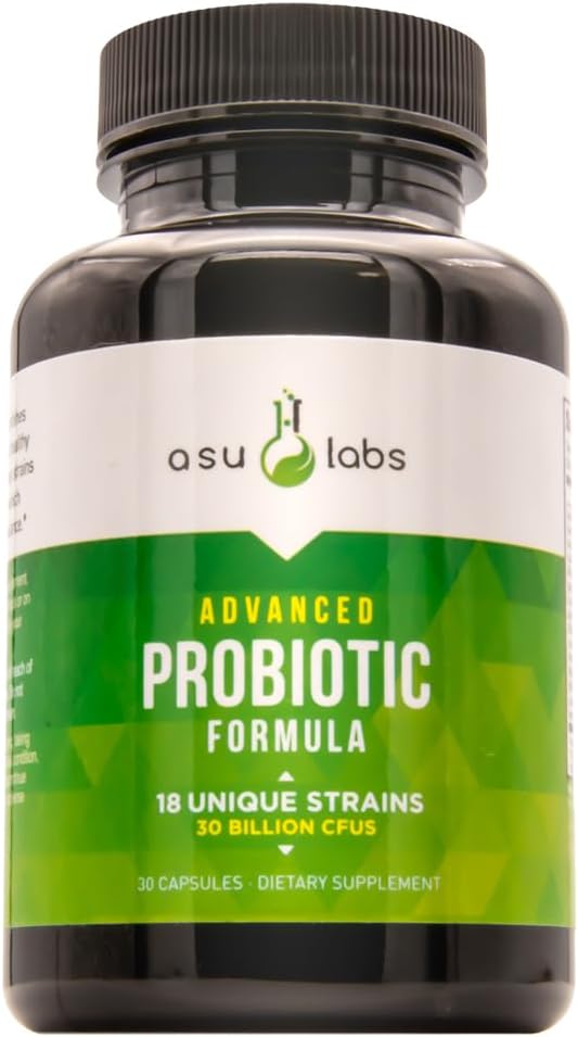 ASULABS ® Formel Probiotica Avanzada con 18 Cepas Probioticas Clinicamente Seleccionadas para ayudar a eliminar Los malestares digestivos. Para Hombres y Mujeres. Capsulas Vegetarianas.