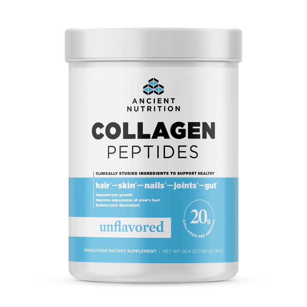 Ancient Nutrition Collagen Peptider, Collagen Peptider Powder, Unflavored Hydrolyzed Collagen, Understøtter sund hud, Joints, Gut, Keto og Paleo Friendly, 38 Servering, 20g Collagen pr Servering
