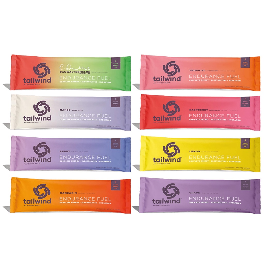 Tailwind Graband-Go Endurance Fuel Single Serve Assorterede Arter (Pakke af 8) - Hydration Drink Mix med Elektrolyter, Kulhydrater - Non- GMO, Gluten- Free, Vegan, No Soy eller Dairy