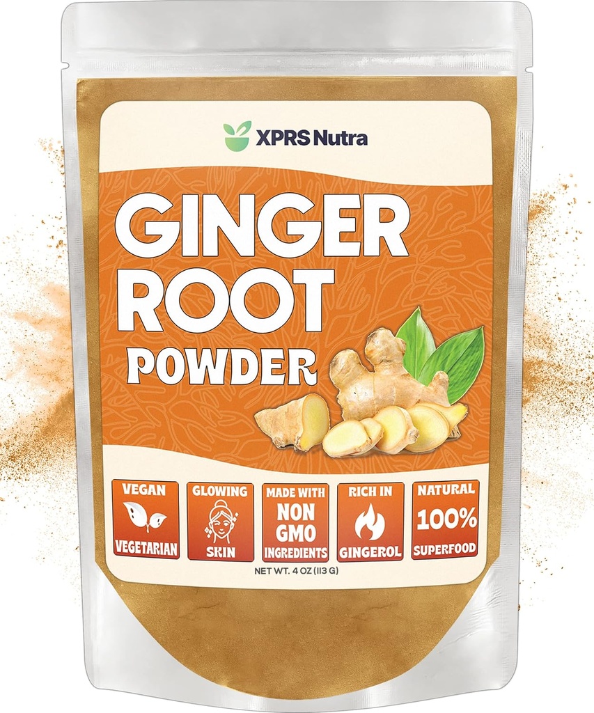 XPRS Nutra Ginger Powder - Premium Ground Ginger Root Powder med Potent Spicy Flavor - Ground Ginger Powder - Vegan Friendly Grown Poweded Ingefær (4 Ounce)