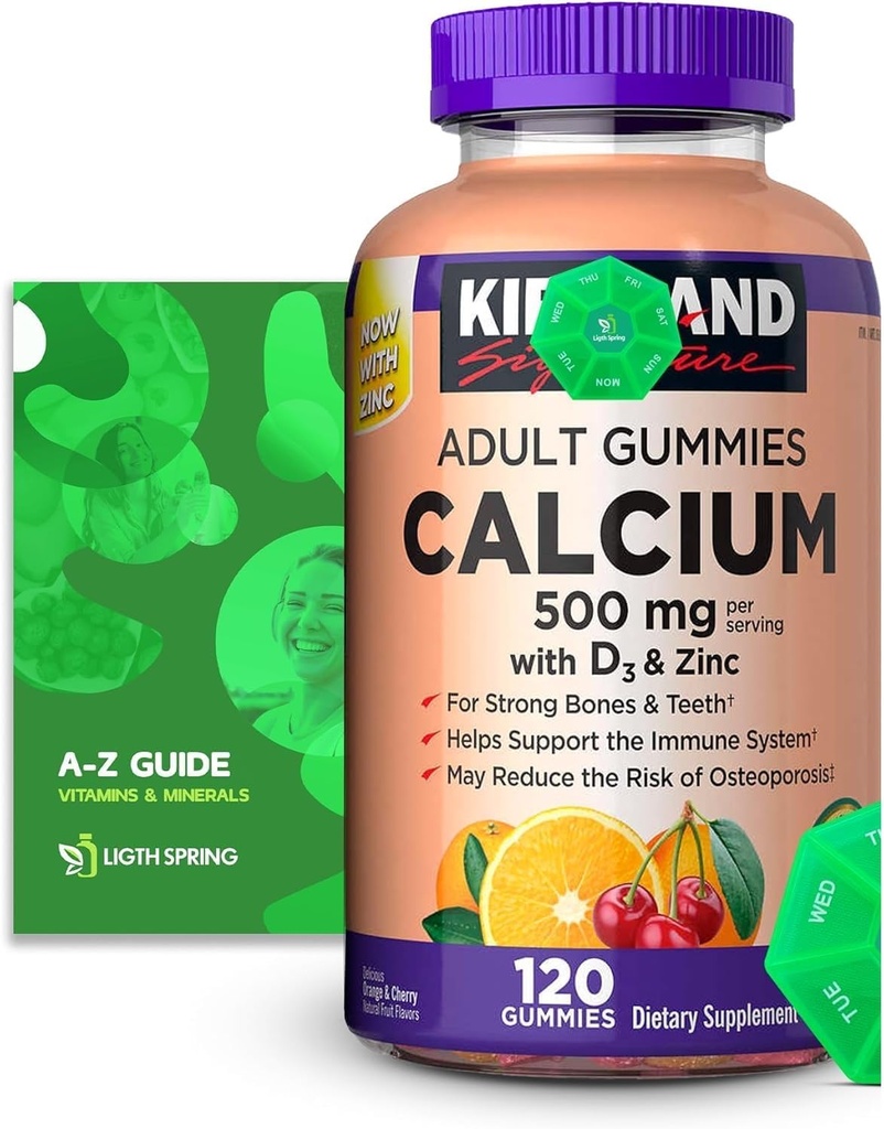 Calcium Gummies 500 mg med D3 & Zink, 120 Gummies med eksklusiv Bedre Ligth & Spring Guide
