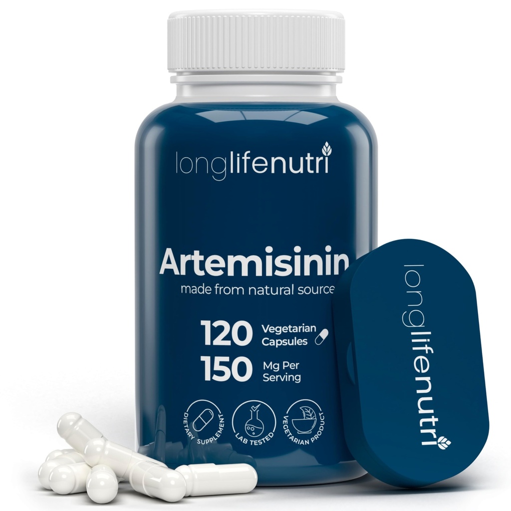 LongLifeNutri Artemisinin 150mg - Extracted from Sweet Wormwood, 120 Vegetariske Kapsler, Organic Artemisia Annua Supplement for Daily Detox, 4-Måneders Supply, GMP Certified, Made in USA