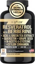Resveratrol Supplement med Berberine Green Tea Extract, Ceylon Cinnamon, Grape Seed & Quercetin1000mg Quercetin, N Acetyl cysteine, Acai Measures 124; 100% Natural, Max Strength Measures 124; Made in USA