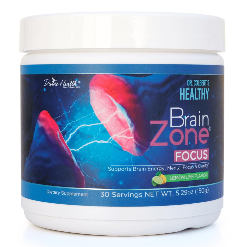 Guddommelig sundhed Dr. Colbert MD Brain Zone Focus Powder Б124; Lemon- Lime Flavor Alpha GPC Б124; D- Ribose Б124; N- Acetyl L- Tyrosine Б124; Anbefalet i Brain Zone Book Б124; Brain Energy & Focus Б124; 5.29 oz