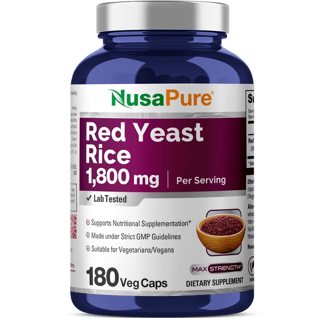 NusaPure Red Yeast Rice 1800mg 180 Veggie Kapsler (ikke- GMO, Vegan)