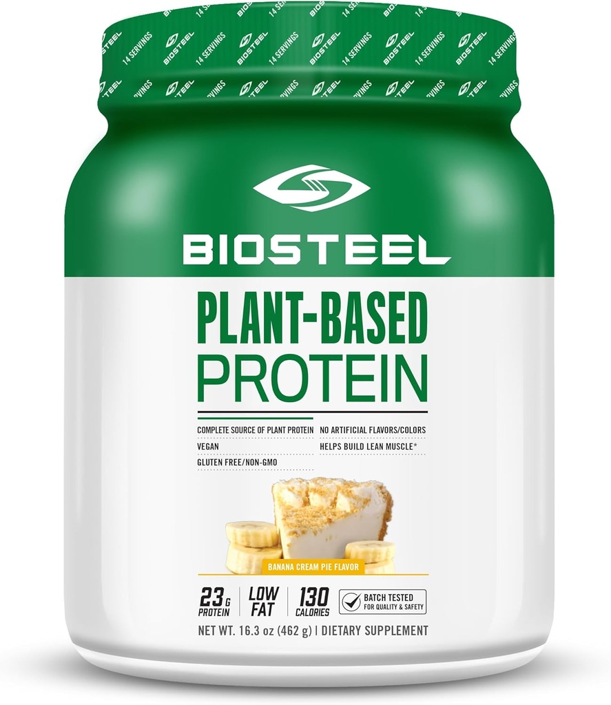 BioSteel Elite Plant- Based Recovery Vegan Protein med Brown Rice Protein, Pea Protein, og Hamp Protein, Banan Cream Pie Flavor, 14 Servere, Gluten- Free