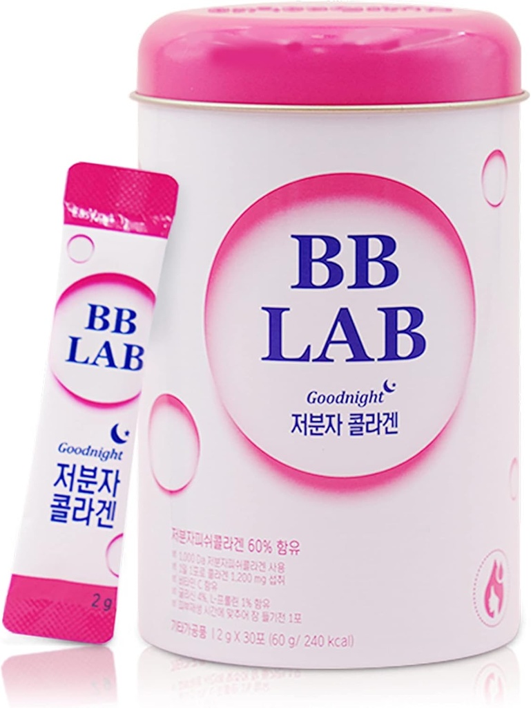 SOUND OF SEOUL BB LAB Night Collagen, Low Molecular Collagen, for Hud & Bone Health, Made in Korea, 1 måned Supply Per Container, 30 Pakker (2)