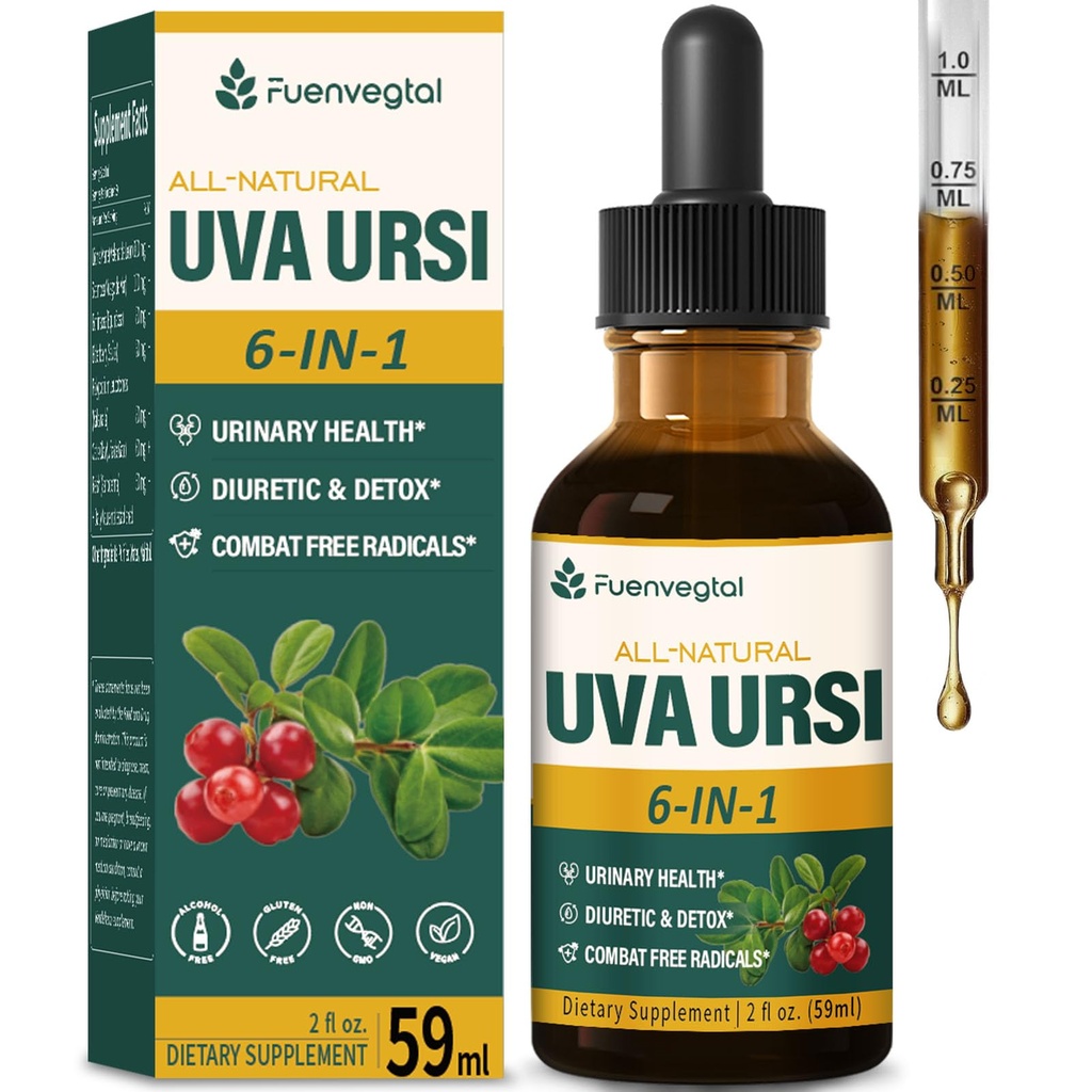 Uva Ursi Bearberry Natural Diuretic Drops, Urinary Health & Nyre Cleanse Detox Herbal Supplement Support UTI & Water Away, Extract W / Dandelion Root Cranberry, Alkohol- Free Tincture.2oz