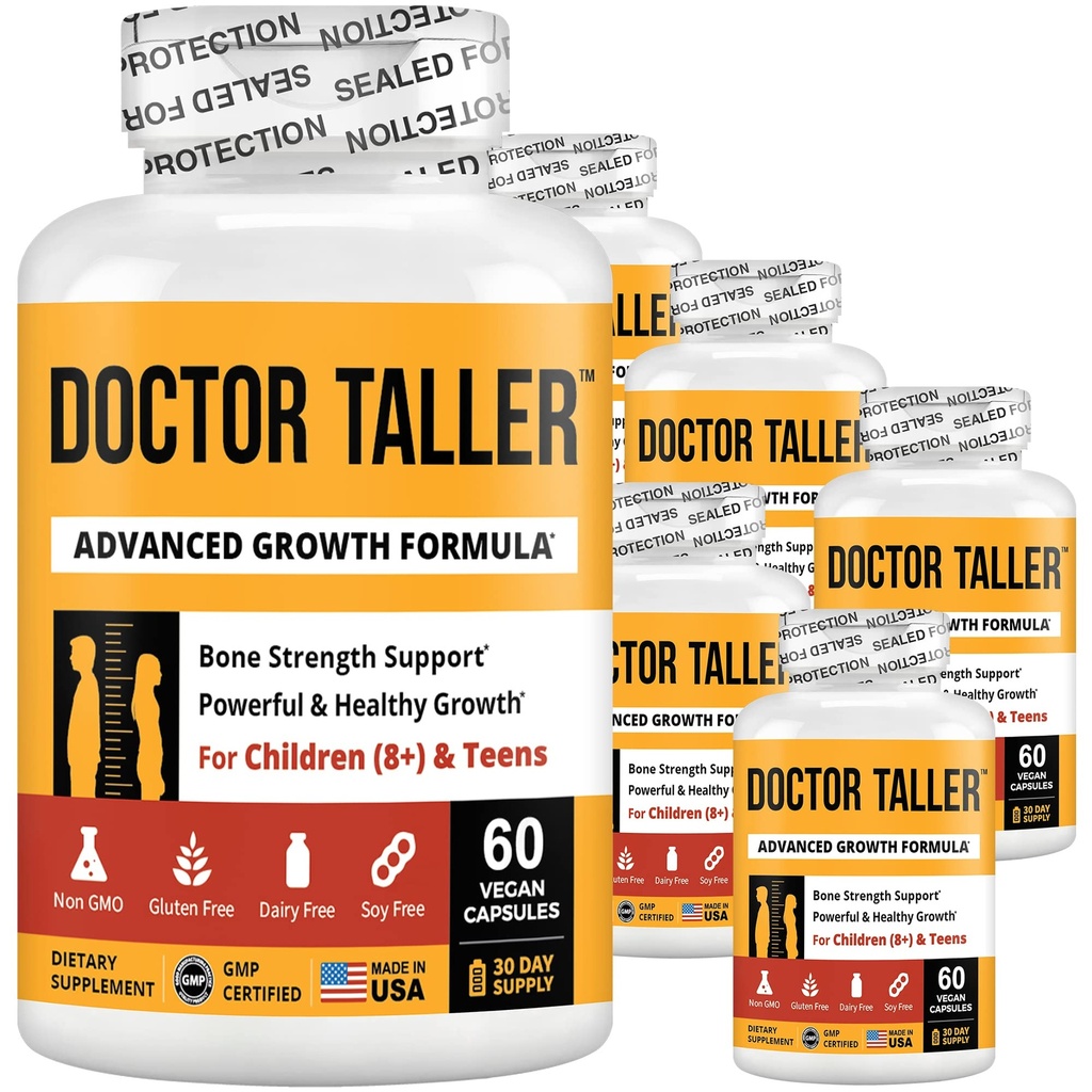 NuBest Doctor Taller - Højde Vækst Formel - Understøtter Højde Vækst og Immunitet - Keto med Calcium, Vitamin D3, Vitamin K2, Aminosyrer & Urter til Børn (8 +) - 6 Pack Medic124; 6 Måned Supply