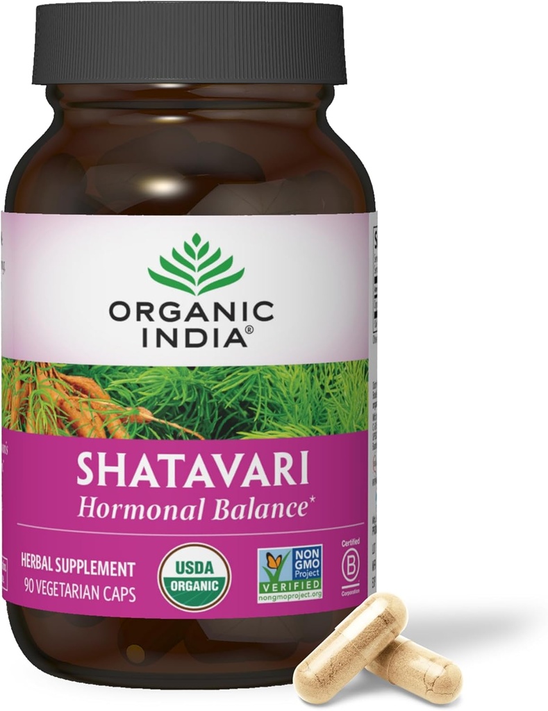 ORGANISK INDIA Shatavari kapsler - Urtetilskud, Understøtter Hormonal Balance, Immunsystemet support, Vegan, Gluten- Free, USDA Organic, Understøtter reproduktiv sundhed - 90 Kapsler