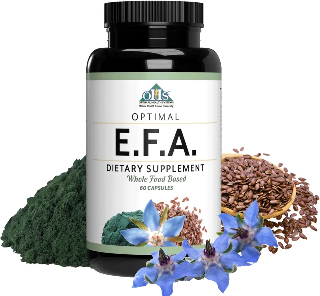Optimal Health Systems EFA 124; 1.000 mg fra Borage, Flaxseed, og Algae Oil Budd124; Safer, Plant- Based Blend Budd124; Essential Fede Acid Supplement; 124; 60 kapsler