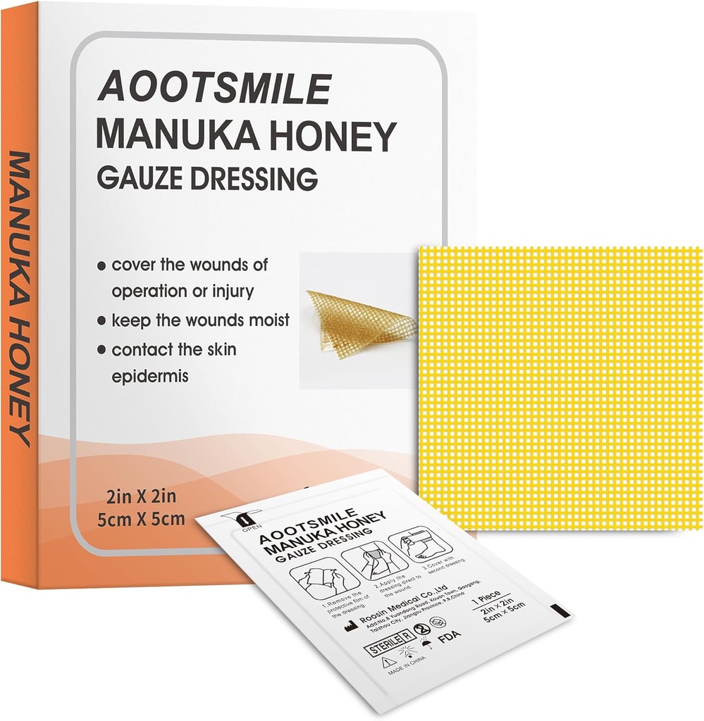 Manuka Honey Sown Care - Honey Sown Dressing 2 "x 2" Honey Medical Bandage Sown Care Patch for Minor Abrasions, Cuts, Lacerations, Scald and Burns for Shound Healing, 10 Pcs
