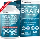 14- in-1 Lions Mane- supplement kapsler - Nootrop Brain Supplement med Ginkgo Biloba til brain support, hukommelse og fokus - Alpha GPC, L Theanine & choline Kosttilskud med 1300mg per servering (60 ct)
