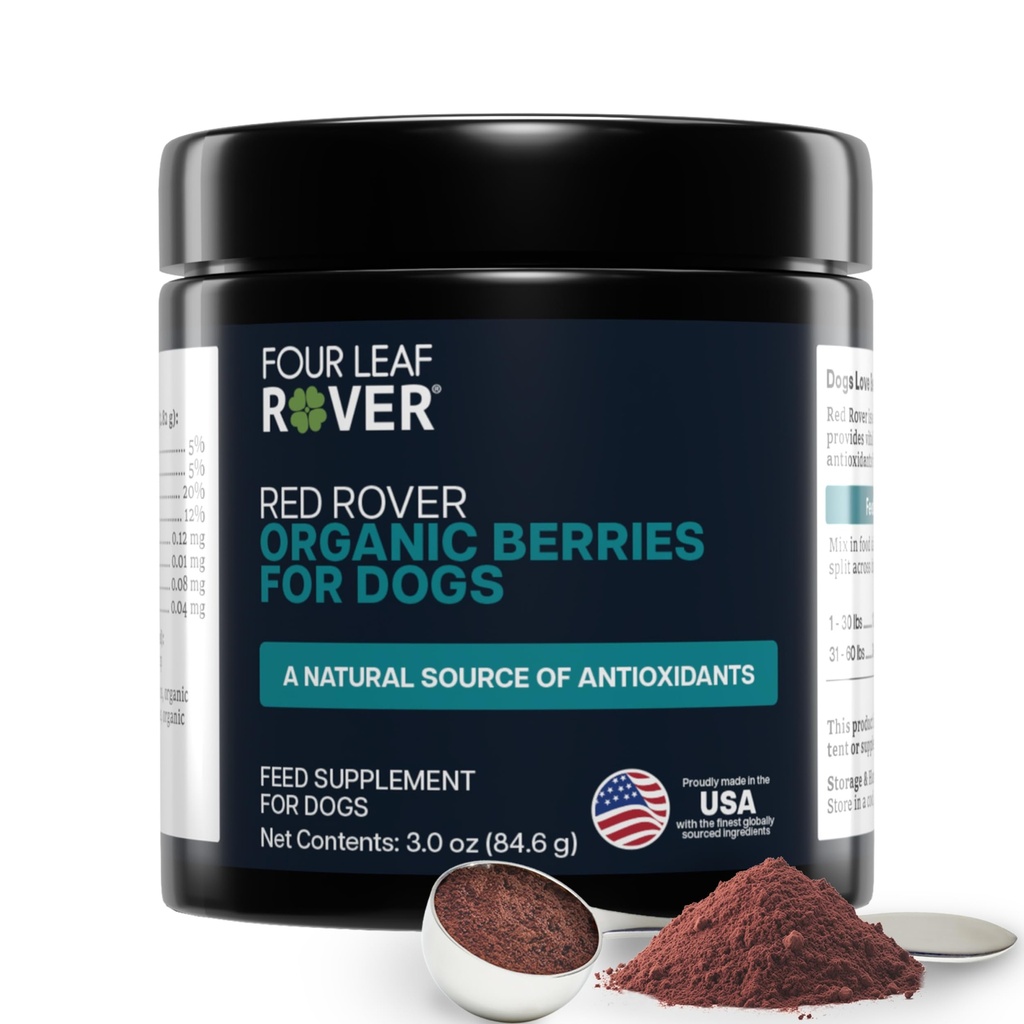Four Leaf Rover Red Rover - hund Urinary Tract Supplement - med vitaminer fra økologiske bær og æble - God kilde til polyphenoler og antioxidanter - 30 store hunde Servere