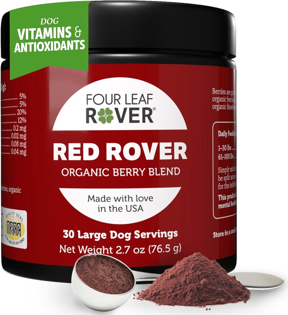 Four Leaf Rover Red Rover - hund Urinary Tract Supplement - med vitaminer fra økologiske bær og æble - God kilde til polyphenoler og antioxidanter - 30 store hunde Servere