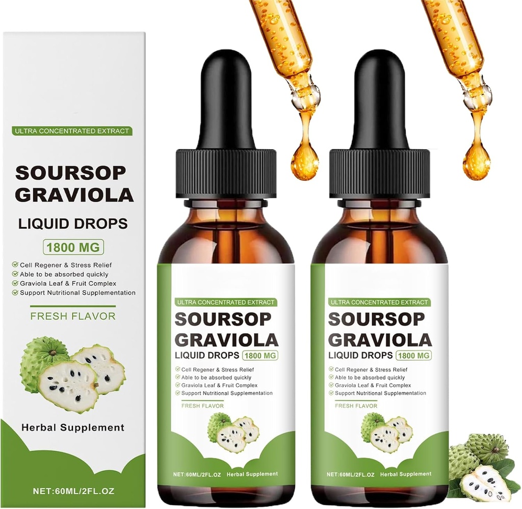 Naturesours Pure Organic Soursop Extract, Soursop Oil Organic for Cancer, Soursop Bitters Liquid, Soursop Graviola Liquid Drops 1800mg, Herbal Good, Natural Flavor (2)