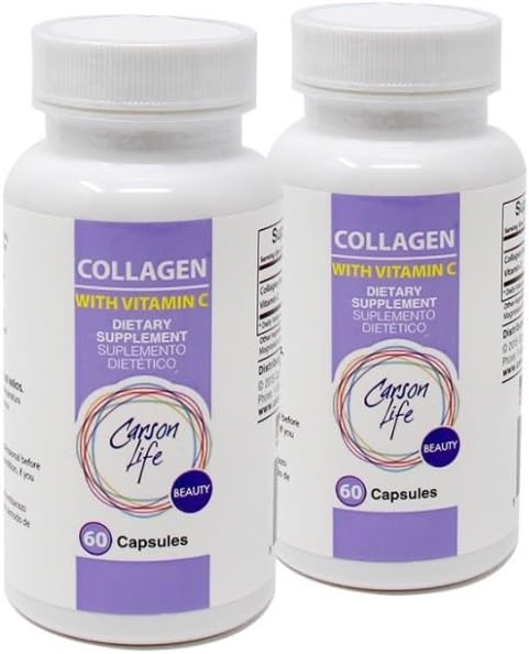 Carson Life Collagen kapsler med C-vitamin - 60 kapsler - Kosttilskud til anti aging, immunforsvar, sundt hår, hud og negle - Lavet i USA (2 Pack)