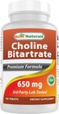 Bedste Naturals Cholin Bitartrat 650 mg (ikke-GMO) til sund kognitiv hjerne funktion 180 tabletter
