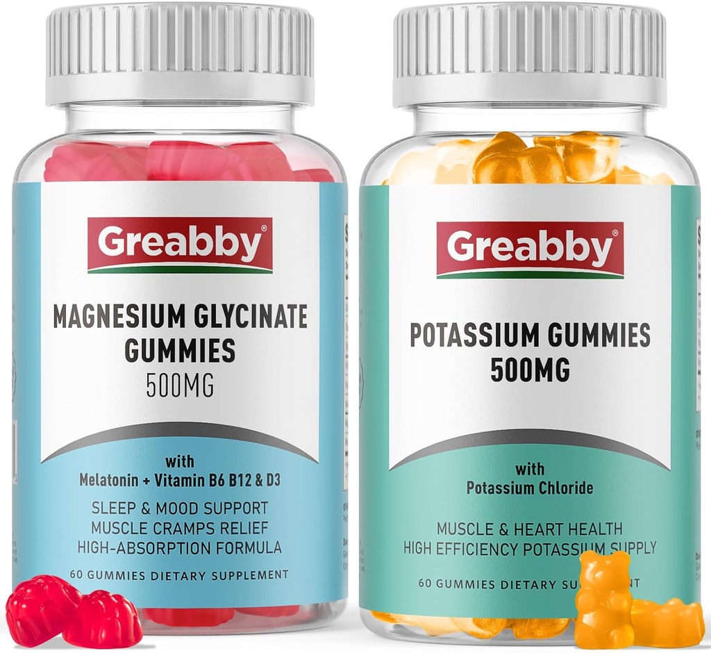 Kalium Gummies & Magnesium Gummies, Kalium Chloride 500mg, Magnesium Glycinate 500mg, Mineral Supplements for Family