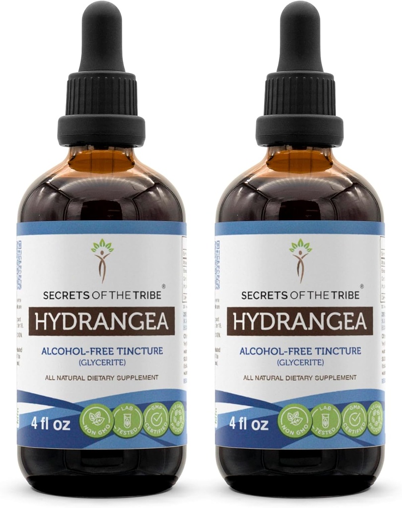 Hemmeligheder for Tribe Hydrangea Tincture Alkohol- Free Liquid Extract, Hydrangea (Hydrangea arborescens) Tørret rod (2x4 FL OZ)