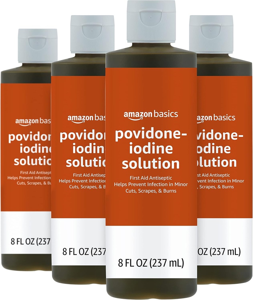Grundlæggende førstehjælp Antiseptisk, 10% Povidon Jod Solution, 8 Fl Oz, pakke med 4