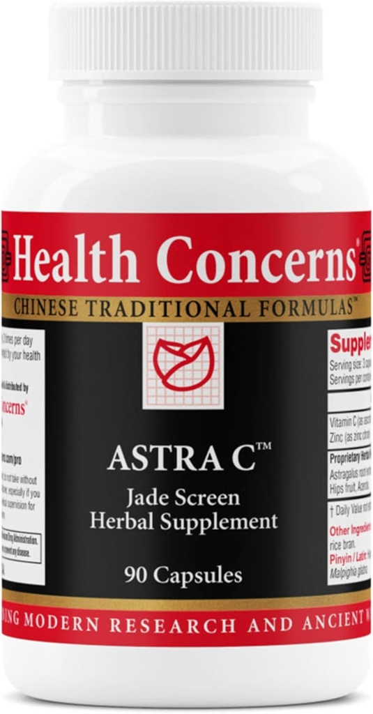 Sundhedsmæssige bekymringer Astra C - Immunstøtte, Cold Prevention & Antioxidant Formel - C-vitamin, zink, Astragalus, Atractylodes, Rose HIPS & Acerola - Natural Chinese Herbal Supplement - 90 Kapsler
