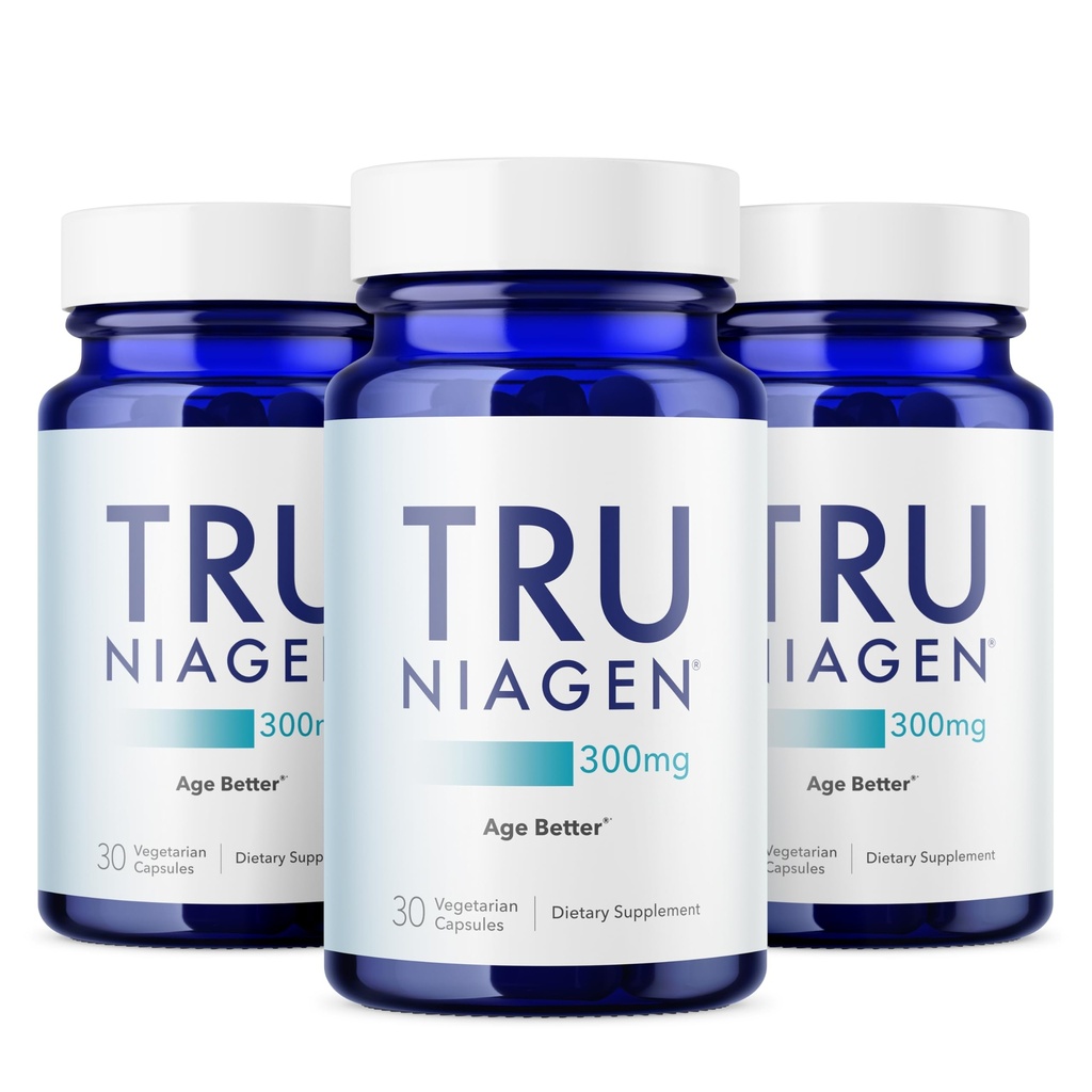 TRU NIAGEN Patenteret NAD supplement til anti-aging og celle regeneration, 300mg Niagen, 30 Servere â 124; Understøtter cellular energi, hjerne, muscular against 124; Nicotinamid Riboside (NR) Tag 1 Daglig Shape 124; 3 Flasker