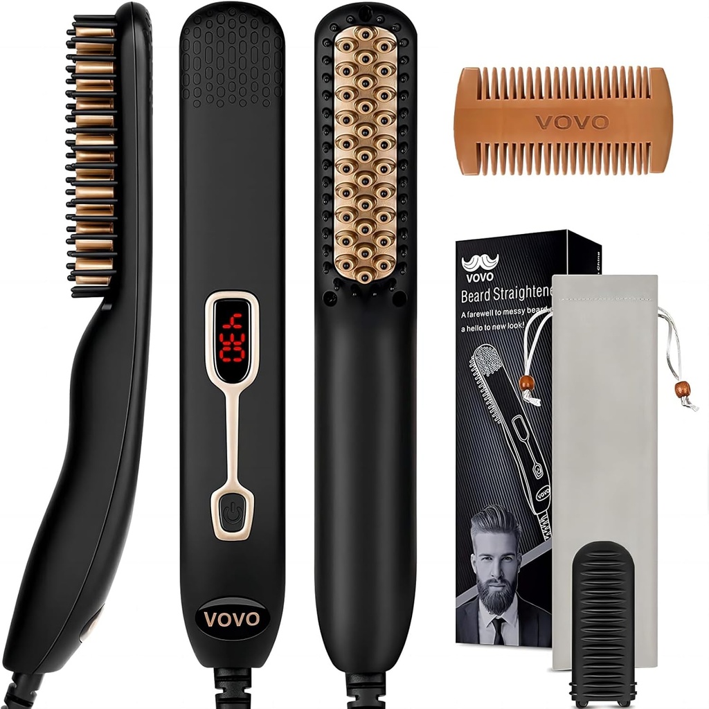 VOVO Beard Straightener Comb Upgrade Professional 2 i 1 Herreskæg Straightening opvarmet hår straightening Børst Portable Anti- Burn 6 Temperaturjusterbar med LED Display til hjemmet og rejser