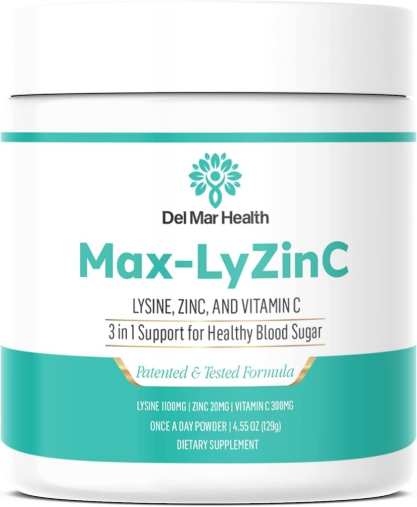 Max- LyZinC- 124; L- Lysin 1100 mg + Zink 6 mg + vitamin C 100 mg - 3- in-1 supplement til opretholdelse af blodsukker allerede i det sunde område - One- Scoop- Per dag pulver