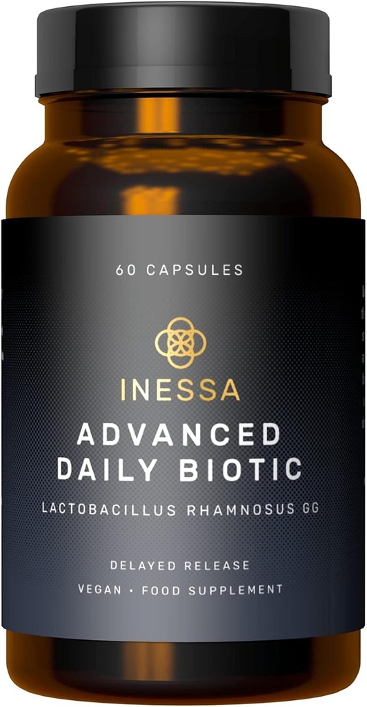 Inessa Daily Biotic - Probiotika til kvinder fordøjelsessygdomme med forsinket udgivelsesteknologi - Avanceret Probiotisk med 10 milliarder CFU - Lactobacillus Rhamnosus Strain 60 Veganske kapsler til mænd og kvinder