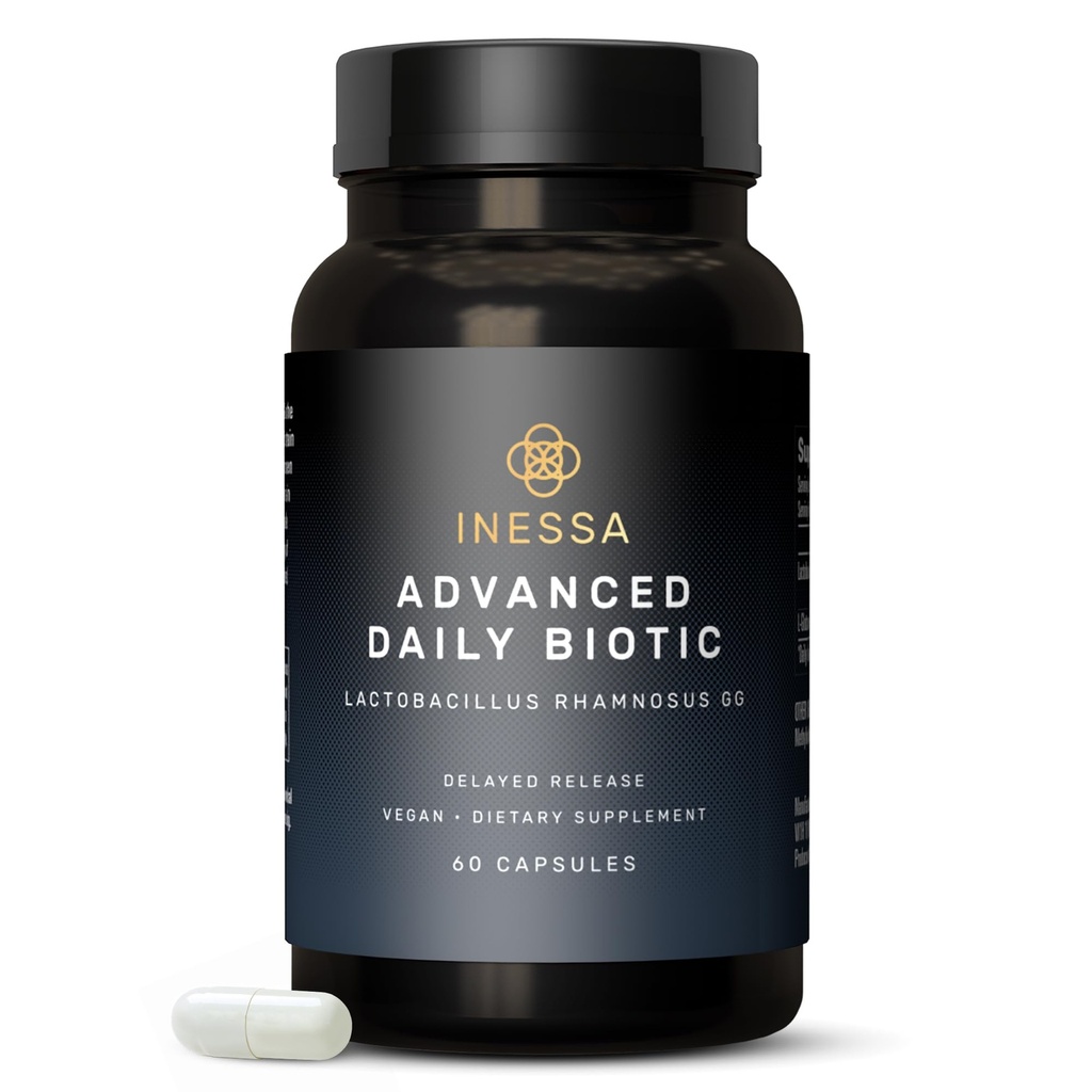 Inessa Daily Biotic - Probiotika til kvinder fordøjelsessygdomme med forsinket udgivelsesteknologi - Avanceret Probiotisk med 10 milliarder CFU - Lactobacillus Rhamnosus Strain 60 Veganske kapsler til mænd og kvinder