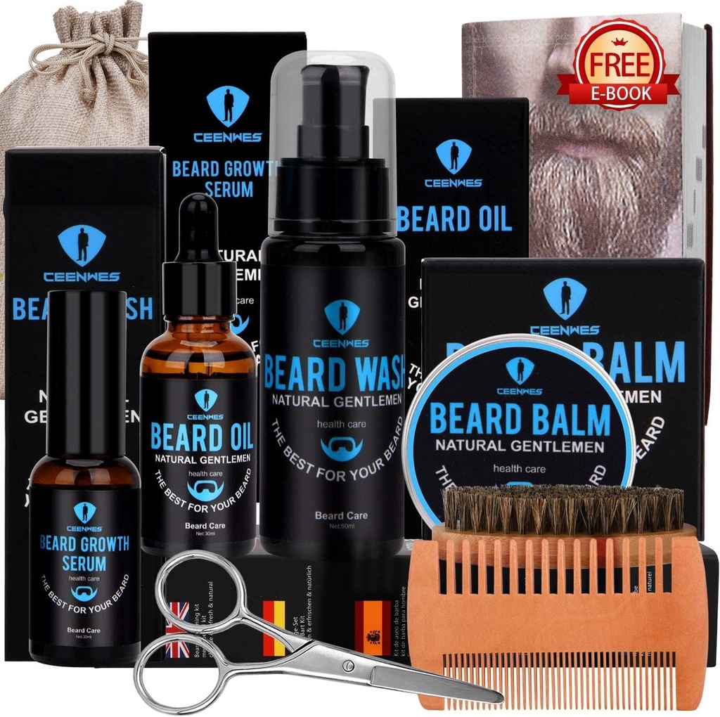 Beard Grooming Kit, Beard Kit med Beard Oil, Beard Growth Serum, Beard Wash, Beard Balm, Beard Brush, Beard Comb, Beard & Mustache Saks Beard Growth Kit Unik Gaver til mænd