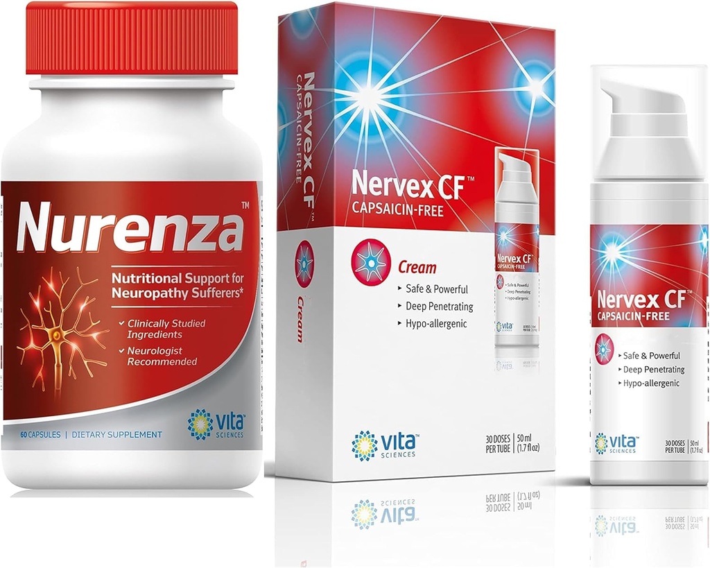 Vita Sciences 40x neuropati Relief Power Pack: Nurenza 40x Strength Supplement & Nervex CF Capsaicin- Free Cream