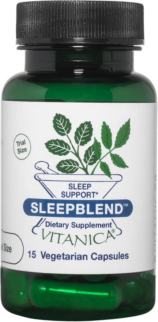 Vitanica SleepBlend - Støtte til søvn og afslapning for kvinder - Urtetilskud med Melatonin, Valerian Root, vitamin B2 & B12 & Magnesium - Pro Logo - 15 Veganske Caps