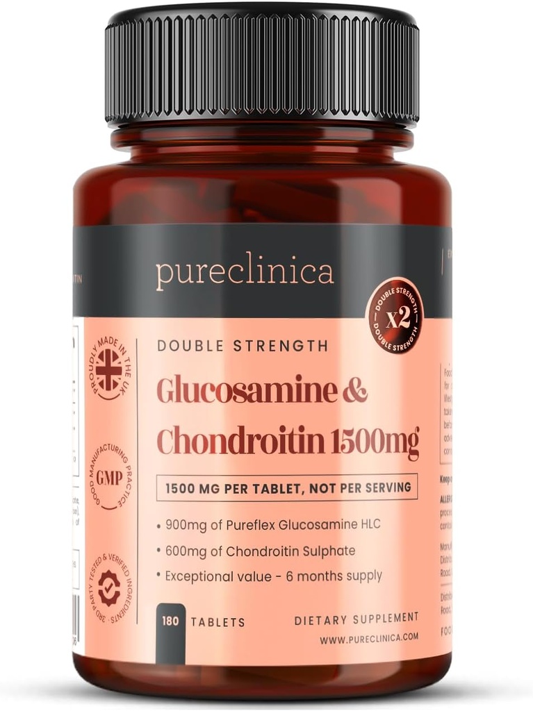 pureclinica High Strength 1500mg Glucosamin HCL & Chondroitin x 180 tabletter