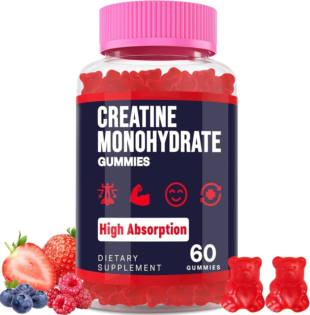 Creatine Monohydrate Gummies for Women & Men, Taurine & B6, Chewable Creatina Pre Workout Gummies for Max Strength & Muscle Growth, Energy, Endurance, Creatin for Mænds & Women - 1 flaske