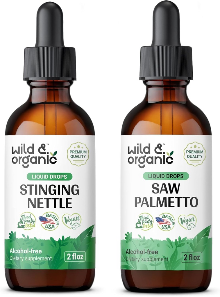 Wild & Organic Stinging Nettle Root Tinktur 2 fl oz & Saw Palmetto Tinktur 2 fl oz