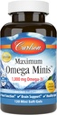 Carlson - Maksimum Omega Minis, 1000 mg Omega- 3s, Heart Function, Brain Support & Sund Aging, Lemon, 120 Mini Softgels