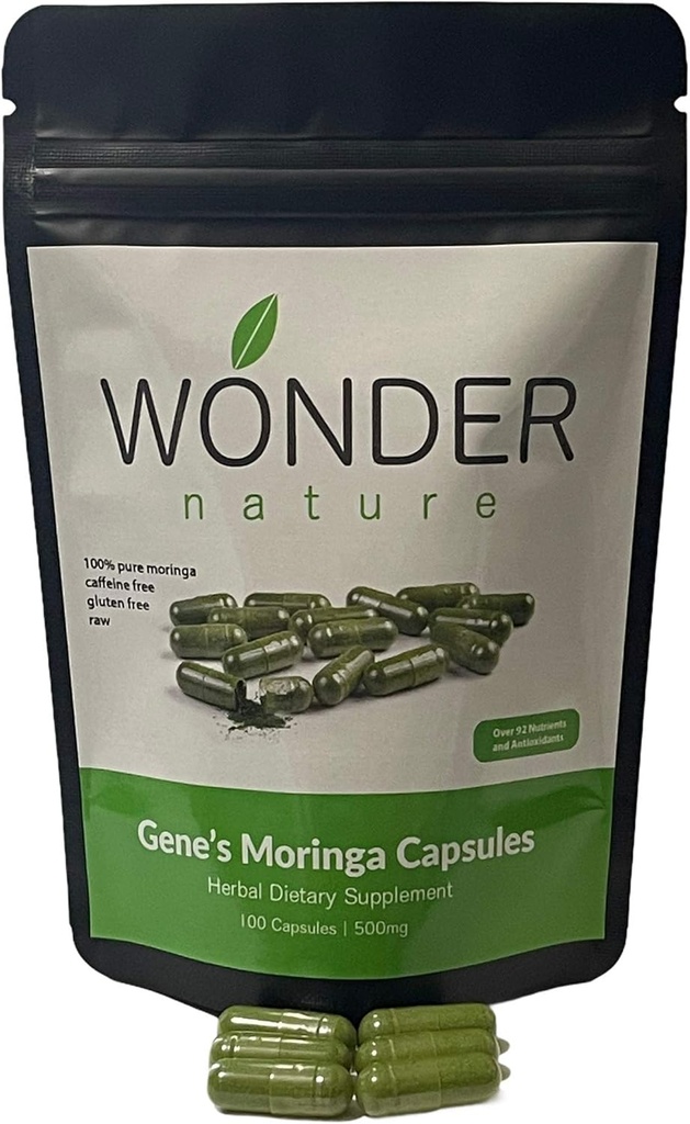 Gene 's Moringa Fine Green Powder 100 Veg. Capsules, High Potency, Energy Focus og Alert, Øge immunsystym