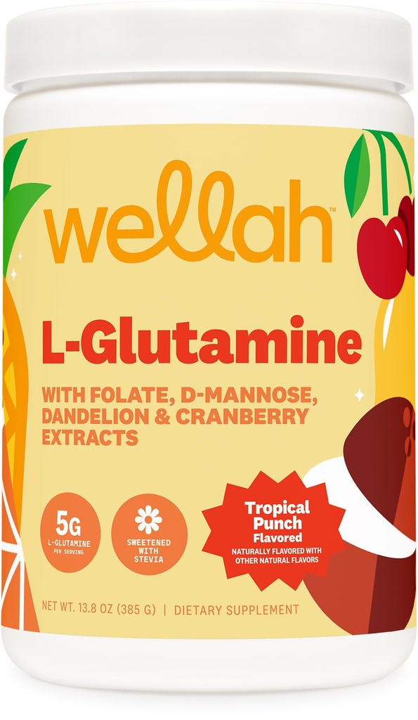 Wellah L- Glutamin Powder Tropical Punch (50 Servere) - 5g L- Glutamin Per Servering, sødet med Stevia